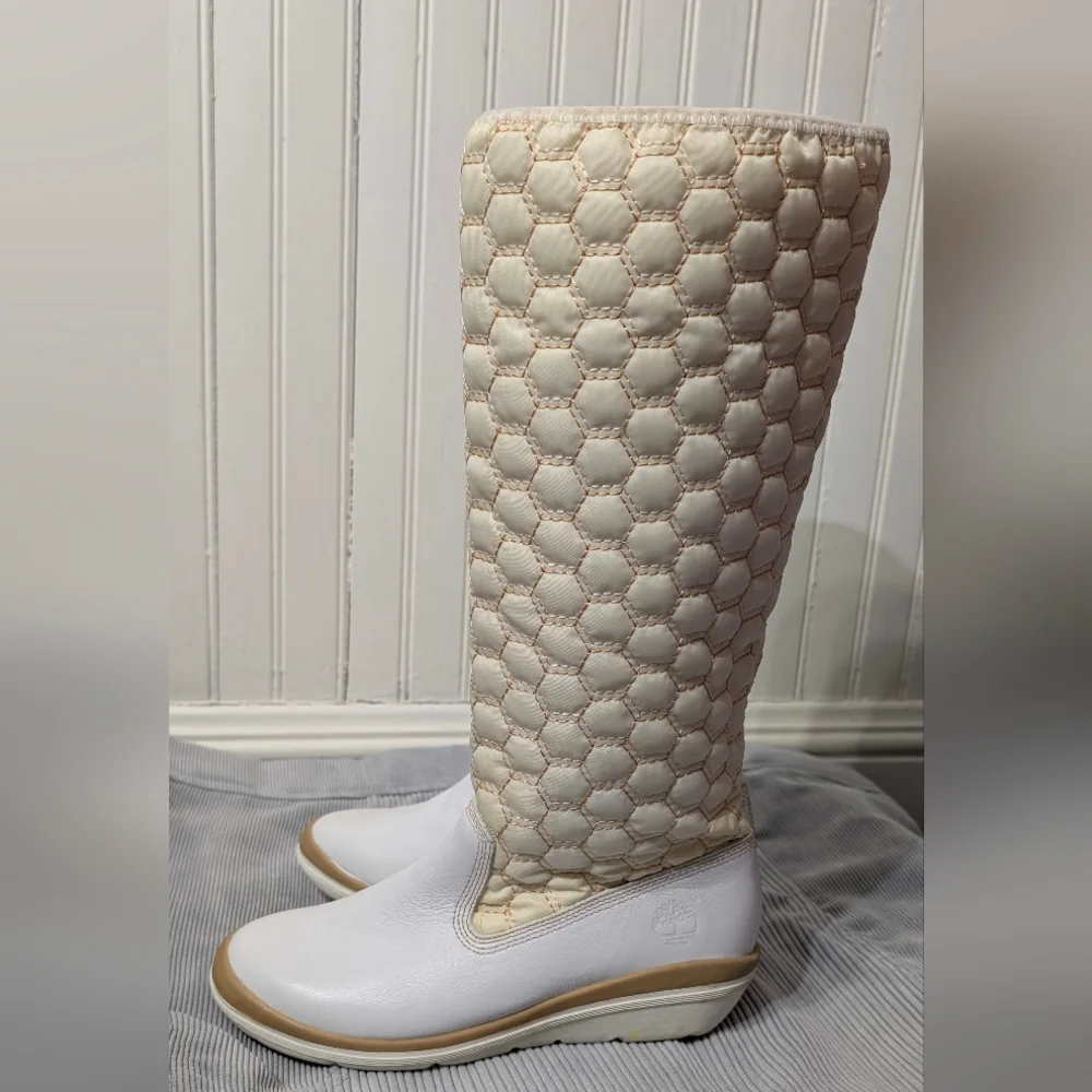 Timberland Kickadillaquilt Size 6 Boots White Leather 14In Vintage - Picture 7 of 14